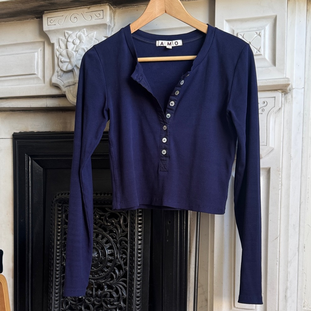 AMO Midnight Blue Button-Up Top
